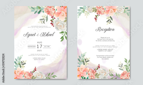 wedding invitation with beautiful and romantic flower templates