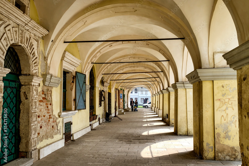 Renaissance gallery in the center of Zhovkva, Lviv region, Ukraine. April 2016 Renaissance gallery in the center of Zhovkva, Lviv region, Ukraine. April 2016
