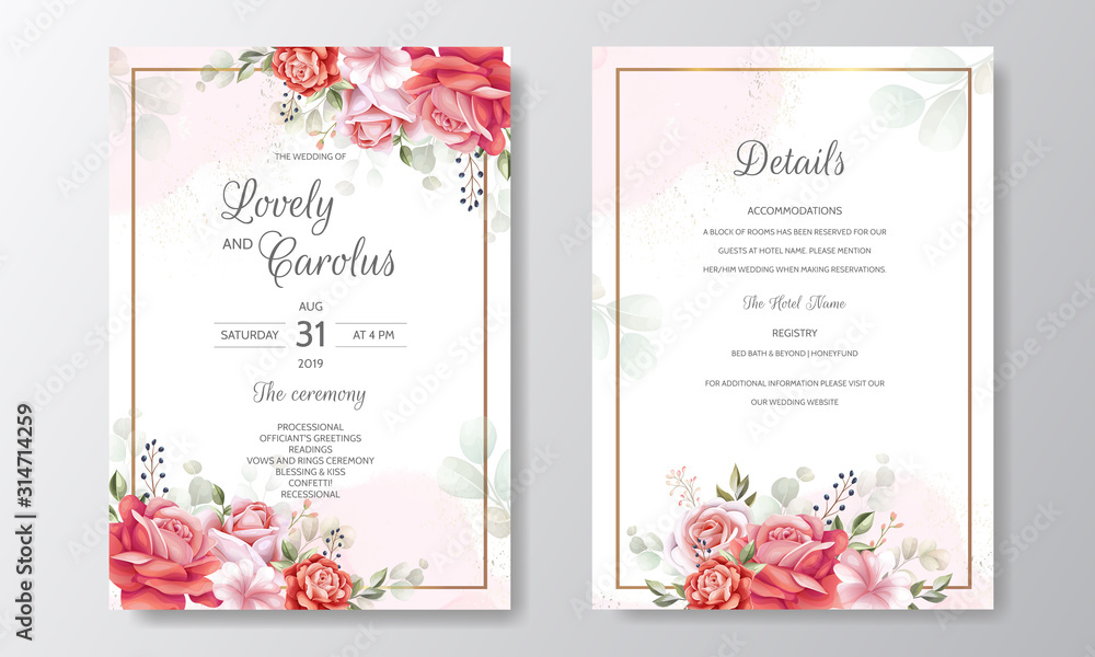 Beautiful floral frame wedding invitation card template