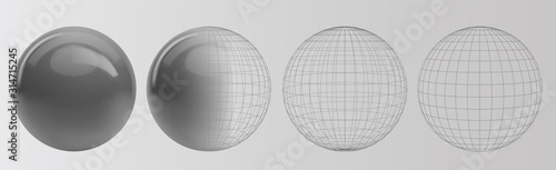Set of vector spheres and balls on a white background with a shadow. photo