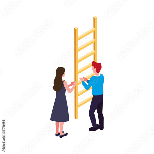 couple of people with stair on white background