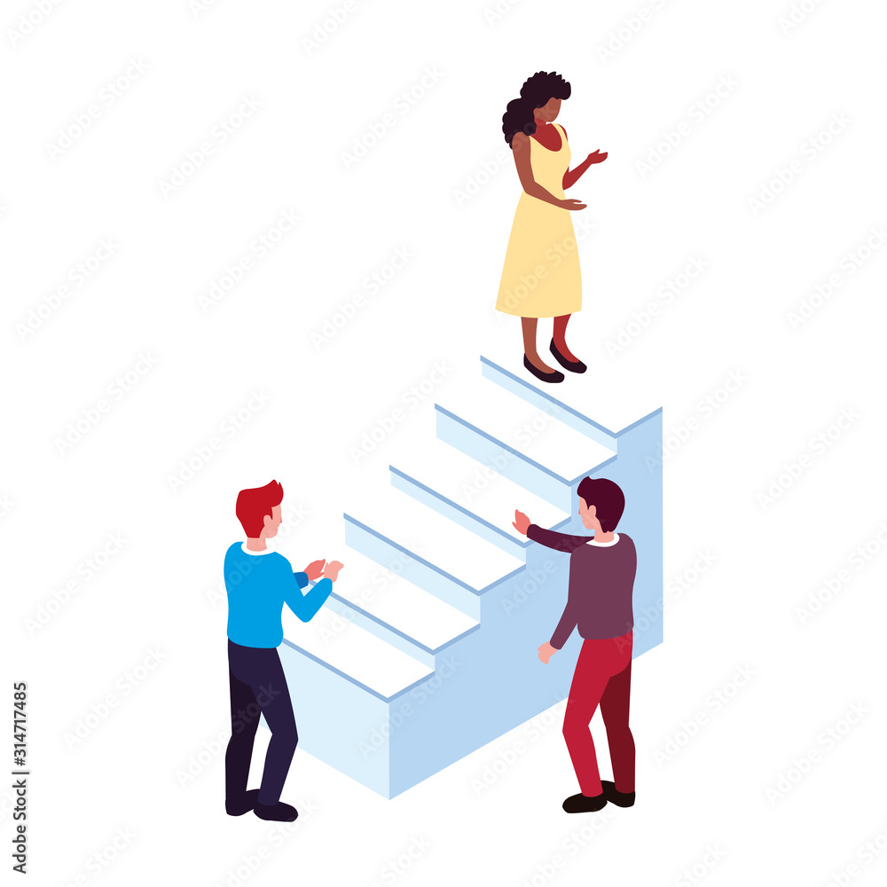 group of people with stair on white background group of people with stair on white background