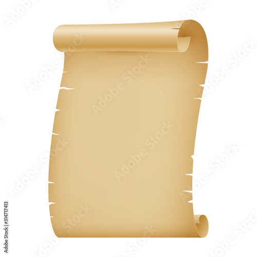 Antique Parchment or Old Paper Roll. Vertical Scrolls or Ancient Manuscript, Obsolete Papyrus or Rolled Pentateuch. History and Religion, Wisdom Theme on White Background