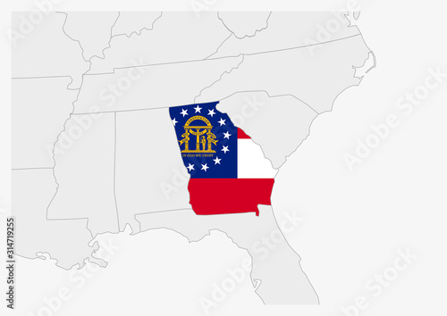 US state Georgia map highlighted in Georgia flag colors