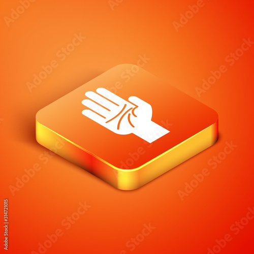 Isometric Palmistry of the hand icon isolated on orange background.  Vector Illustration