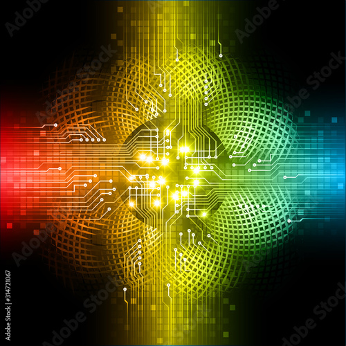 Blue re yellow cyber circuit future technology concept background