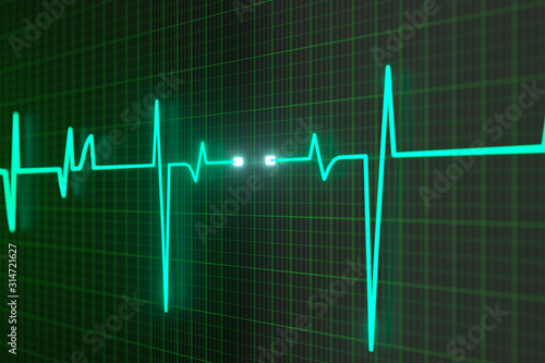Glowing digital heartbeat line reflecting on the monitor, 3d rendering.