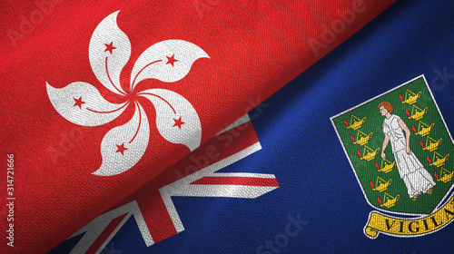 Hong Kong and Virgin Islands British two flags textile cloth, fabric texture photo