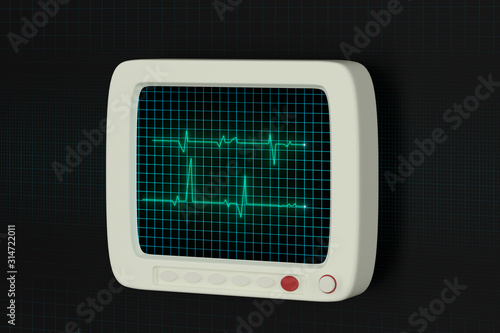 Glowing digital heartbeat line reflecting on the monitor, 3d rendering.