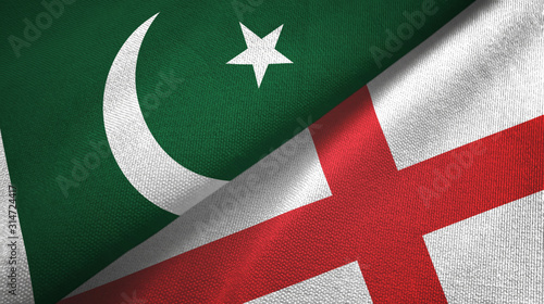 Pakistan and England two flags textile cloth, fabric texture