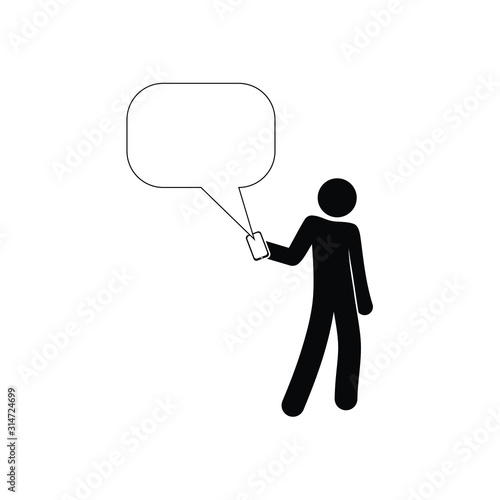 man icon with a smartphone, isolated human silhouette, stick figure people pictogram