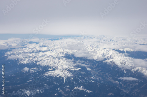 Aerial photography of Alps from airplane