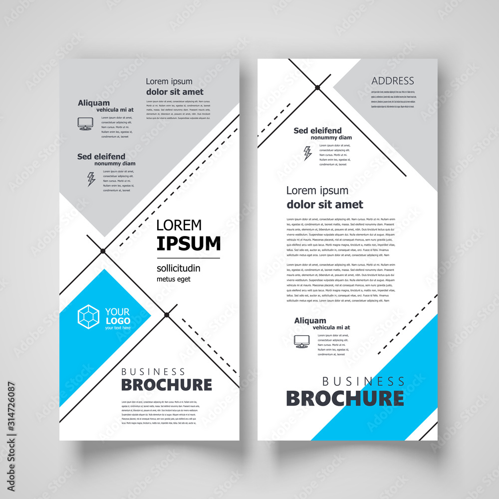 Flyer set brochure design template header cover stripes lines theme blue color
