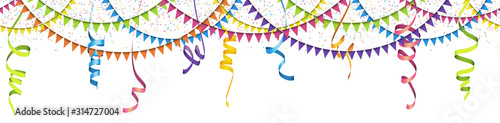 seamless colored confetti, streamers and garlands background