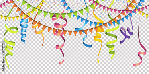 seamless colored confetti, streamers and garlands background