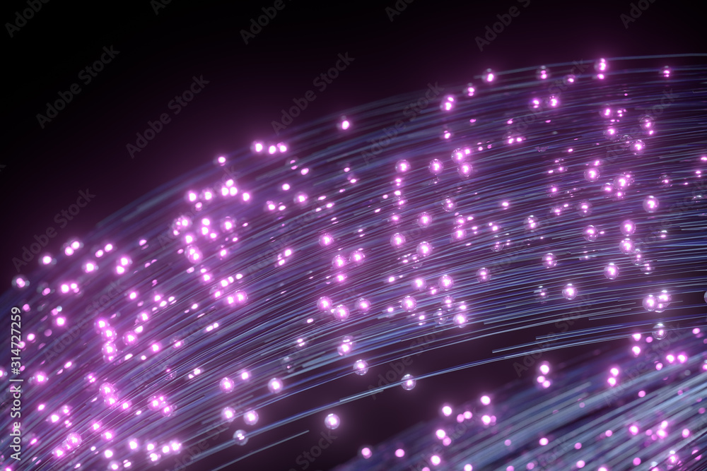 Glowing purple particles and motion lines, 3d rendering. - obrazy, fototapety, plakaty 