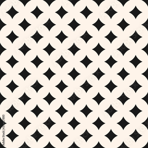 Vector seamless pattern with rhombuses, curved diamond shapes. Simple geometric background. Abstract monochrome texture, repeat tiles. Square design element for prints, fabric, furniture, upholstery