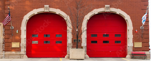 Red doors of a fire station