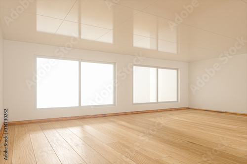 The white empty room with sunlight coming from the window, 3d rendering. © Vink Fan