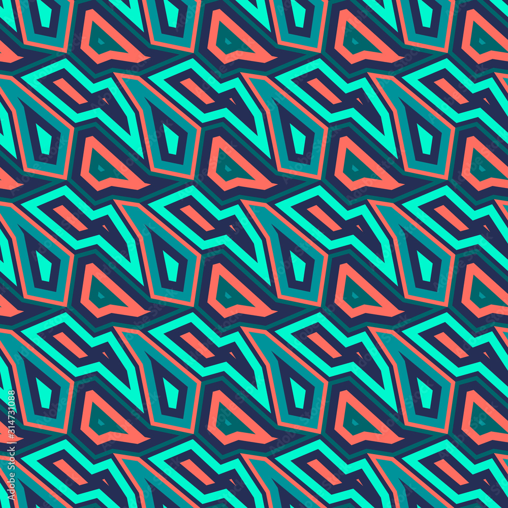 Vector abstract seamless pattern with small geometric shapes, lines. Retro vintage art print. Memphis style design, 1980s - 1990s fashion. Urban texture. Repeat decorative background in trendy colors