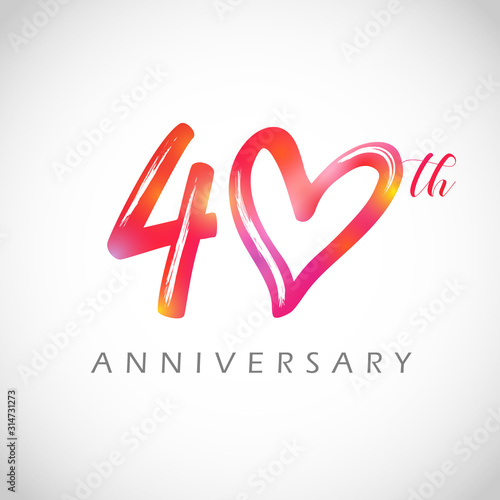 40 years old logotype. 40 th anniversary numbers. Decorative symbol. Congrats in brushing style. Isolated abstract graphic design template. Red digits, up to 40%, -40% percent off discount concept.