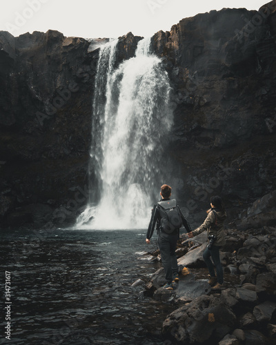 Hiking to Gufu Waterfall at Iceland photo