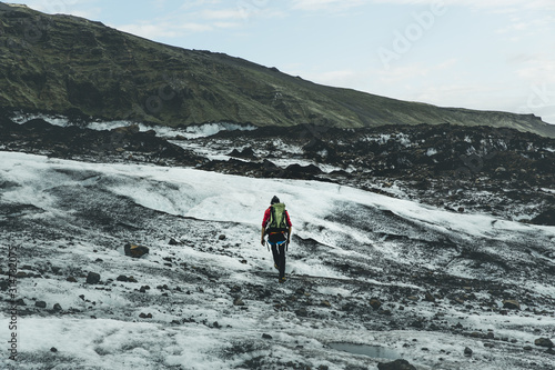 A man walk on a glacier 