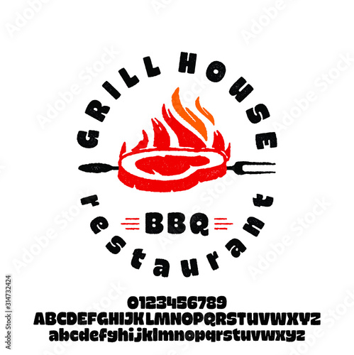 Hand Made Font 'Grill'. Original Design.Custom handwritten alphabet. Retro textured hand drawn typeface with grunge effect. Vector illustration. Letters and Numbers.