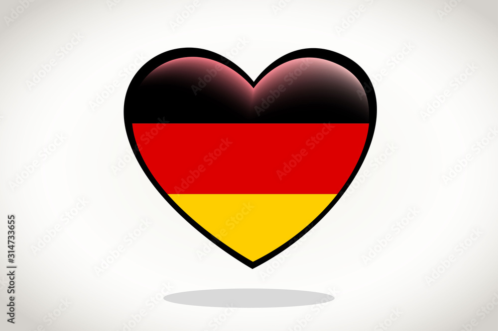Germany Flag in Heart Shape. Heart 3d Flag of Germany, Germany flag template design. Germany Flag in Heart Shape. Heart 3d Flag of Germany, Germany flag template design.
