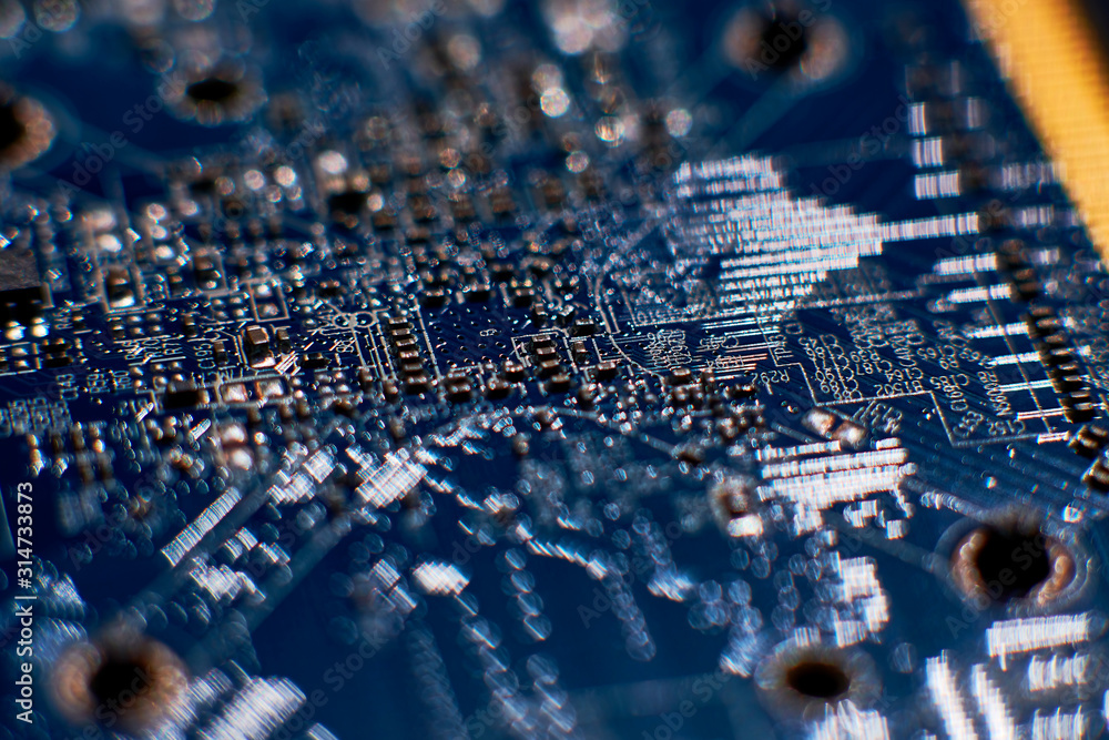 printed circuit Board with chips and radio components electronics printed circuit Board with chips and radio components electronics