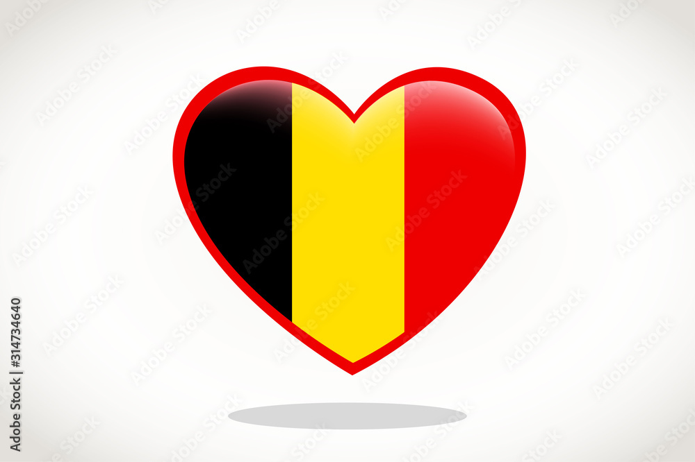 Belgium Flag in Heart Shape. Heart 3d Flag of Belgium, Belgium flag template design. Belgium Flag in Heart Shape. Heart 3d Flag of Belgium, Belgium flag template design.