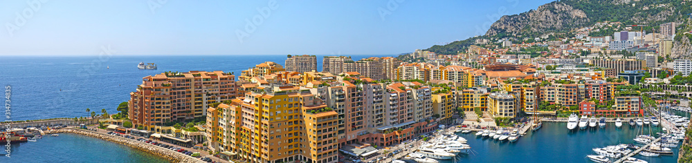 Monte Carlo, Monaco Panoramic Cityscape, harbor and Marina Aerial View