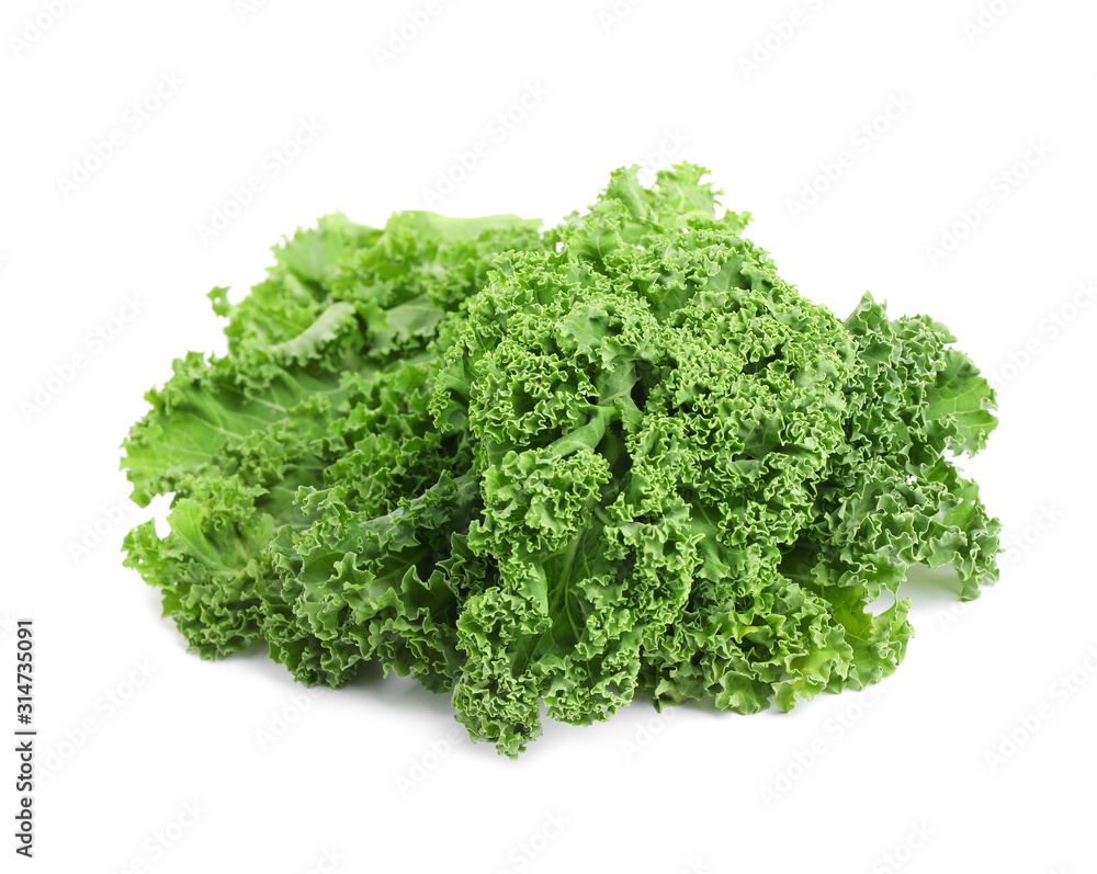 Fresh green kale leaves isolated on white Fresh green kale leaves isolated on white