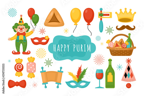Purim holiday elements set for graphic and web design.