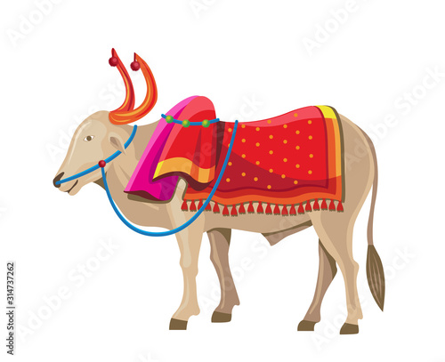decorated bullock standing, Bail Pola festival, maharashtra, india isolated vector
