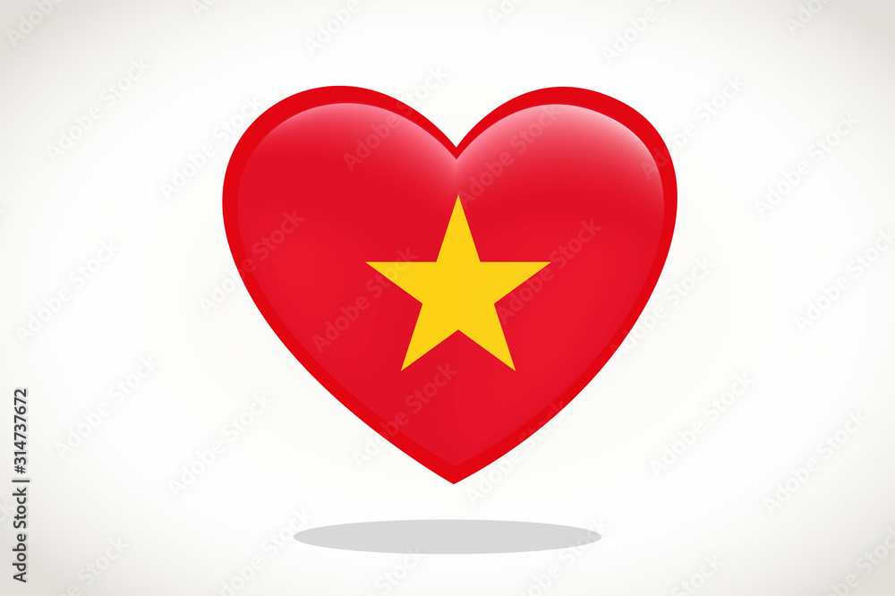Vietnam Flag in Heart Shape. Heart 3d Flag of Vietnam, Vietnam flag template design. Vietnam Flag in Heart Shape. Heart 3d Flag of Vietnam, Vietnam flag template design.