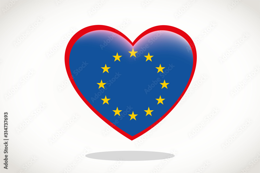 European union Flag in Heart Shape. Heart 3d Flag of European union, European union flag template design. European union Flag in Heart Shape. Heart 3d Flag of European union, European union flag template design.