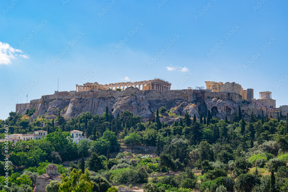 Acropolis hill and Parthenon temple as seen from ancient Agora