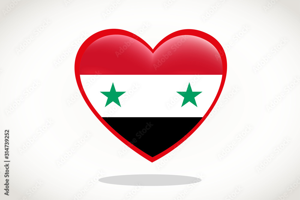 Syria Flag in Heart Shape. Heart 3d Flag of Syria, Syria flag template design. Syria Flag in Heart Shape. Heart 3d Flag of Syria, Syria flag template design.