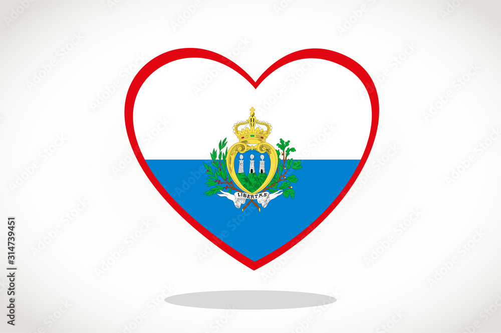 San Marino Flag in Heart Shape. Heart 3d Flag of San Marino, San Marino flag template design. San Marino Flag in Heart Shape. Heart 3d Flag of San Marino, San Marino flag template design.