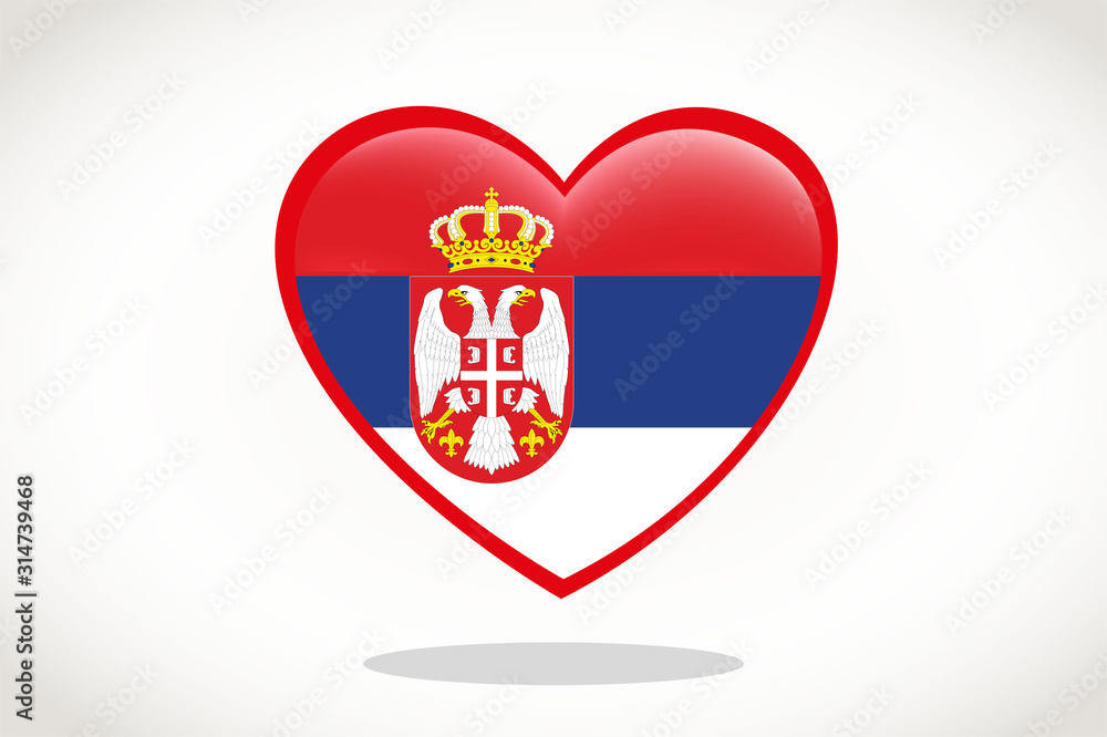Obraz premium Serbia Flag in Heart Shape. Heart 3d Flag of Serbia, Serbia flag template design.