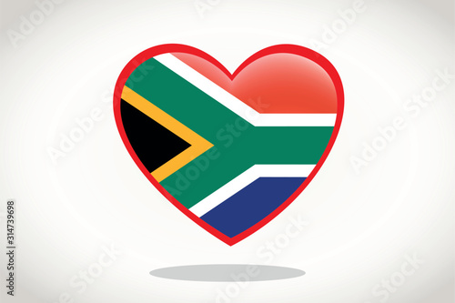 South Africa Flag in Heart Shape. Heart 3d Flag of South Africa, South Africa flag template design.