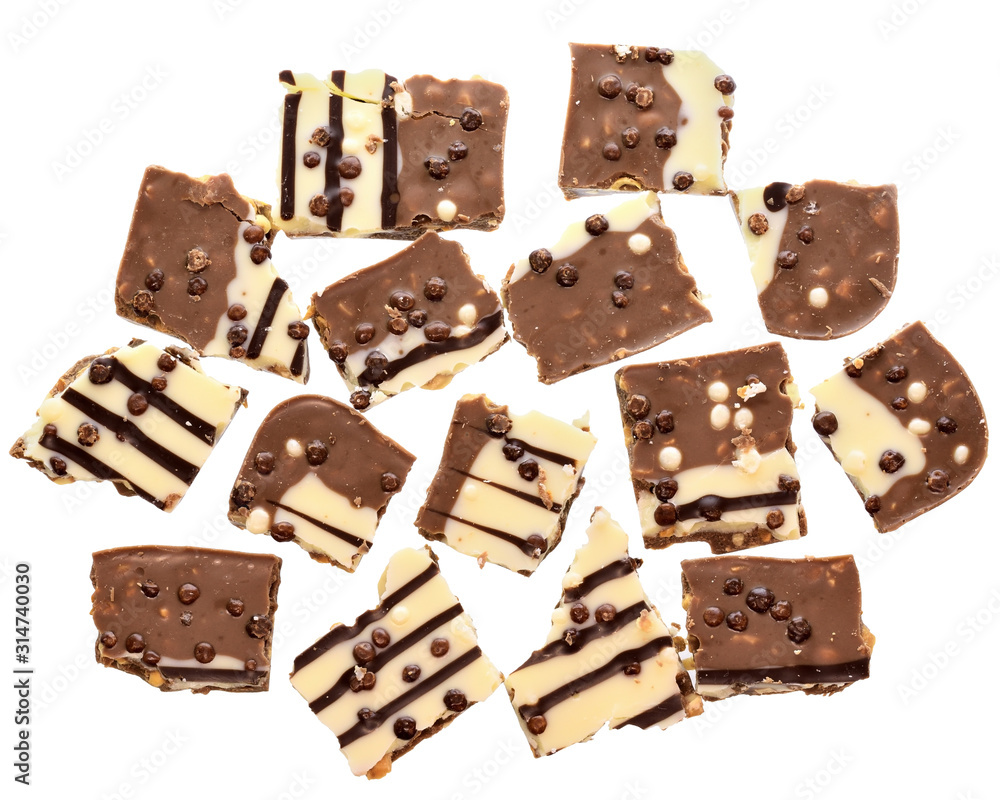 chocolate milk and white with popped rice isolated chocolate milk and white with popped rice isolated