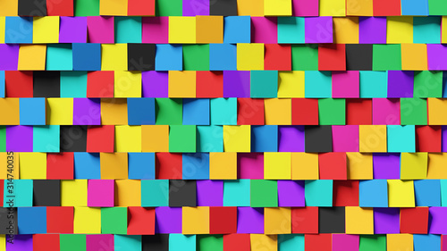 Abstract colorful blocks background; decorative multi color square structure 3d rendering, 3d illustration