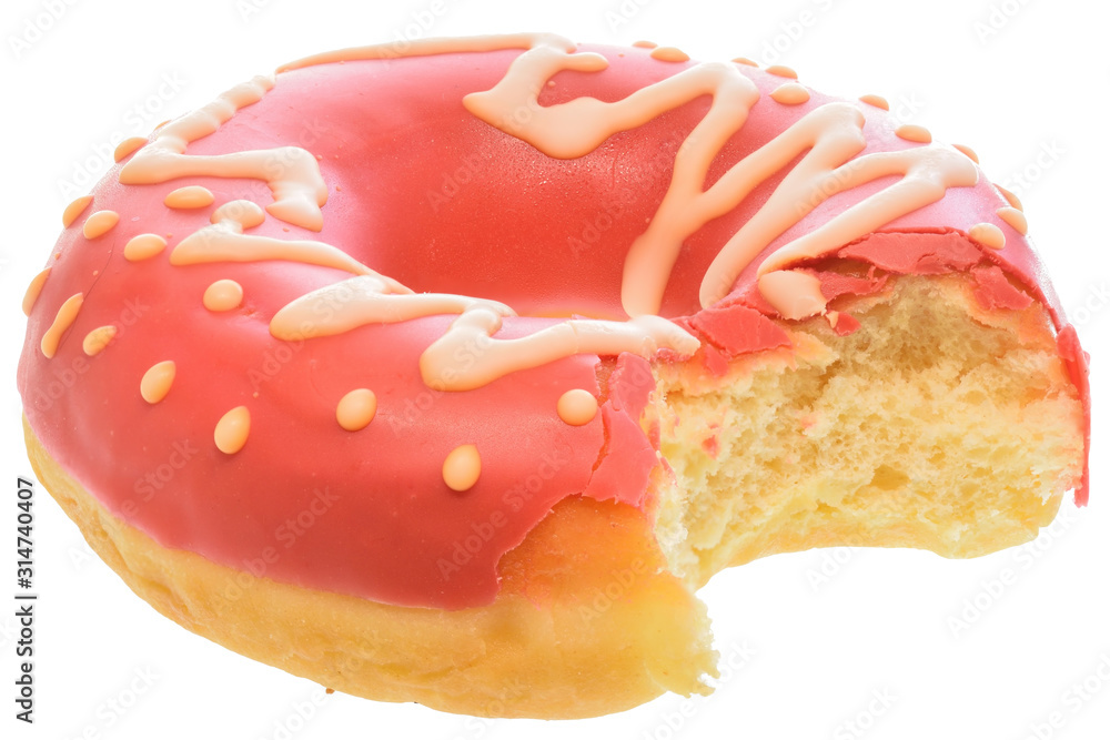 Donut in pink glaze with Christmas tree decor Isolated Donut in pink glaze with Christmas tree decor Isolated