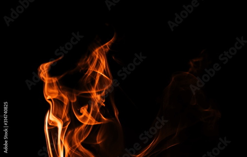 Fire flames isolated on black background and texture, clipping path