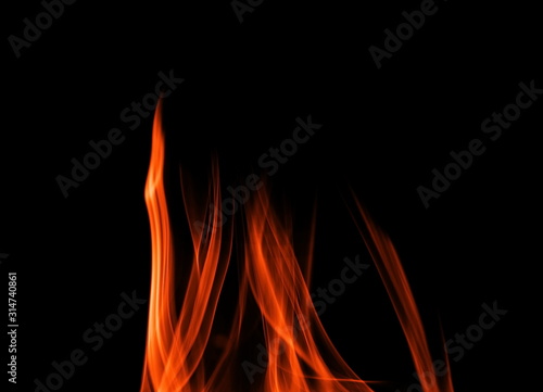 Fire flames isolated on black background and texture, clipping path