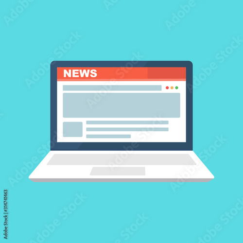 News website on laptop screen. Online news. Modern flat design vector illustration