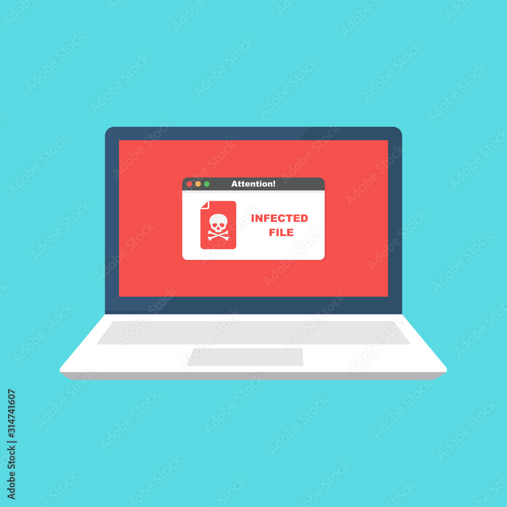 Alert notification on laptop computer vector, malware concept, spam data, fraud internet error, insecure connection, online scam, virus. Alert notification on laptop computer vector, malware concept, spam data, fraud internet error, insecure connection, online scam, virus.