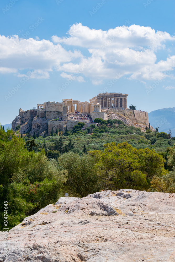 Parthenon temple view from Pnyx, Acropolis, Athens